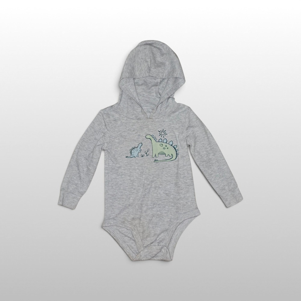 Kids Carters Bodysuit Hooded Dinosaur Graphic Heather Gray 18M Toddler Shirt